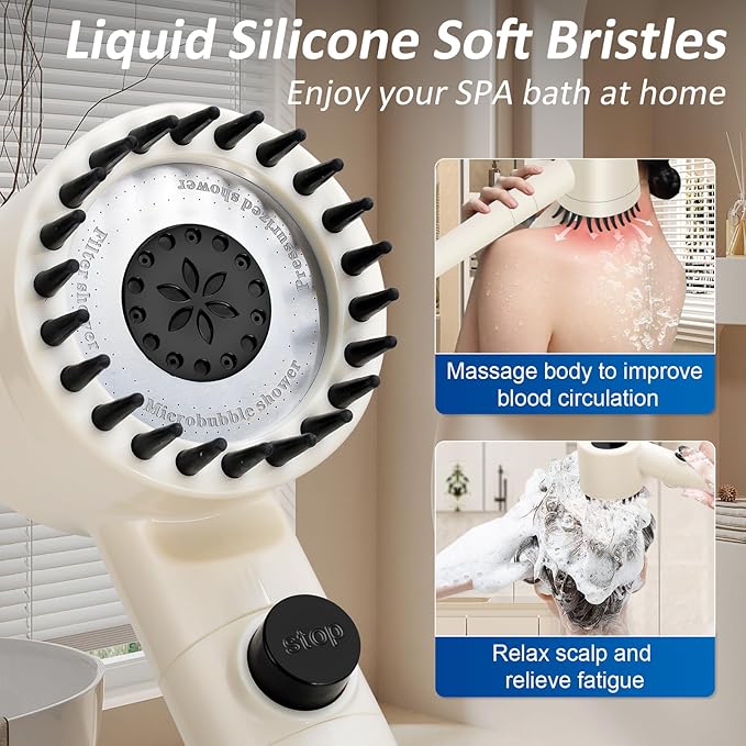 Luxsego High Pressure Shower Heads with Handheld Sprayer, Filtered Shower Head Soften Hard Water with Scalp Massager for Skin & Hair Care, 3 Settings Multi Functional Detachable Shower Head (Cream)