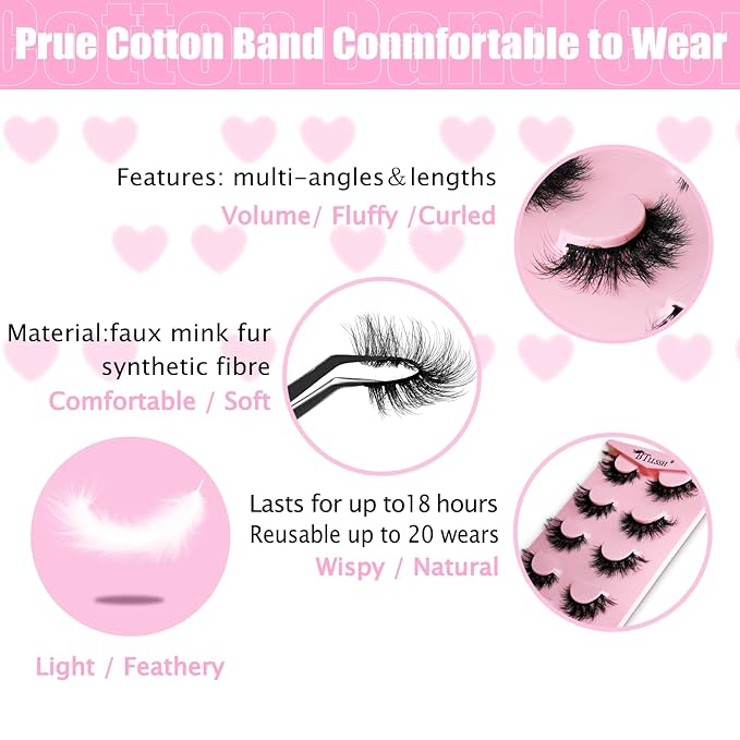 8Pairs Wispy Mink Lashes Fluffy Eye Lashes Natural Look 5D Volume Fake Eyelashes Pack 3D622 by BTLLSSH