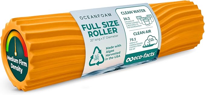 Oceanfoam Tidal Roller - Gold - Muscle Massage Foam Roller for Back Pain & Stretching - Firm and Ergonomic Wide Wave Textured - Yoga, Athletics, & Wellness - Full Size, 20" x 5"