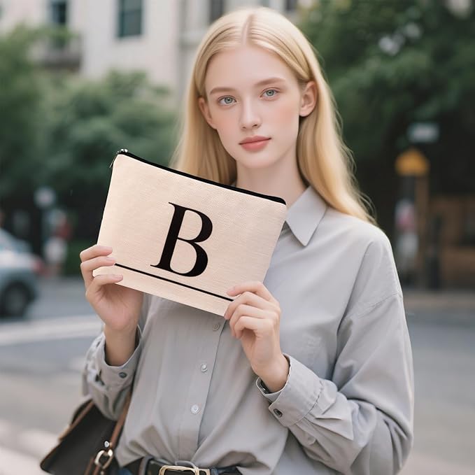 Letter A-Z Initial Personalized Makeup Bags, Birthday Gifts for Women, Monogrammed Gifts for Women Mom Sister Best Friend Bride Bridesmaid, Mothers Day, Christmas, Small Travel Cosmetic Bag (B)