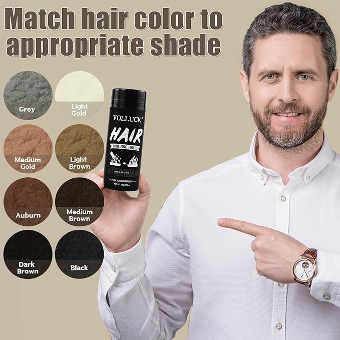 VOLLUCK Hair Fibers for Thinning Hair, Instant Coverage Hair Building Fibers for Women and men, Natural Hair Powder for Conceal Hair Loss 28 g*2 (Dark Brown, 2 PCS)