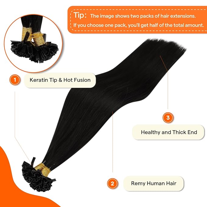 Full Shine Ktip Human Hair Extensions 20 Inch Long Straight Real Human Hair Black K Tip Hair Extensions Real Human Hair 50 Grams Keratin Bond Extensions Remy Hair