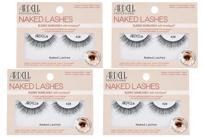 Ardell Naked Lashes Natural 428 with Invisiband - Natural False Eyelashes for Everyday Wear, Comfortable Strip Lashes, 4 Pairs
