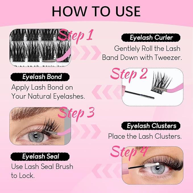Natural Lash Clusters Kit Wispy Eyelash Clusters 120 pcs Cluster Eyelash Extensions C Curl Individual Lashes 10-16 mm Mix Length Natural Look Lashes Clusters with Thin Lash Band（02D-Lash KIT)