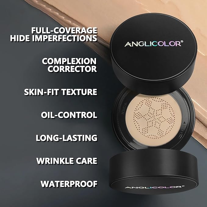 Anglicolor Mushroom Head Air Cushion CC Cream Strong Concealer 2PC,Face Makeup Cushion Foundation Long Lasting,Moisturizing BB Cream Makeup Base Primer Even Skin Tone for All Skin Types (2PC 05, 200g)