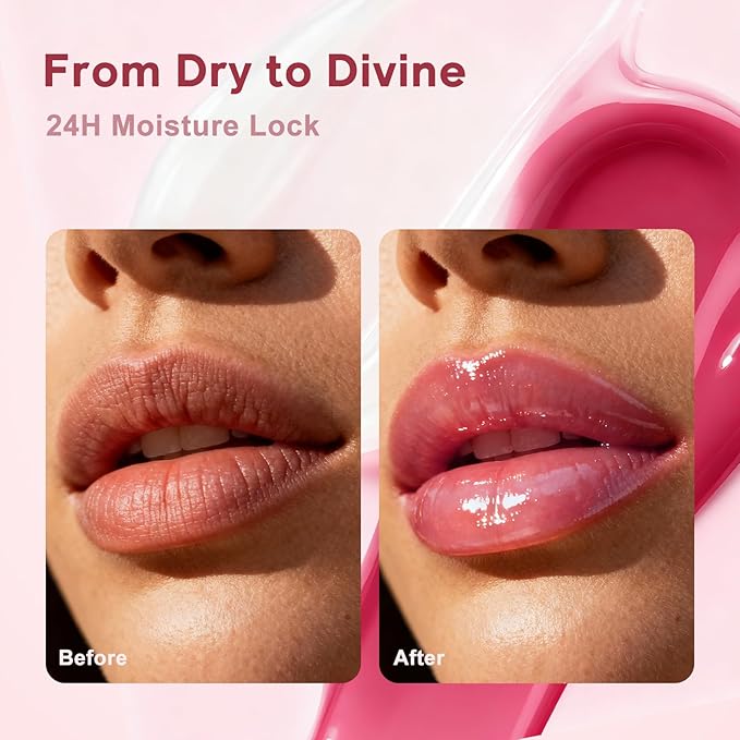 Color Nymph Tinted Lip Gloss Trio, Nourishing Lip Balm Set with Shea Butter & VE, Non-Sticky Intense Hydrating Lipgloss for Dry Lips, Sheer Tint | Vegan & Cruelty-free, #04 Strawberry Vanilla & Cherry