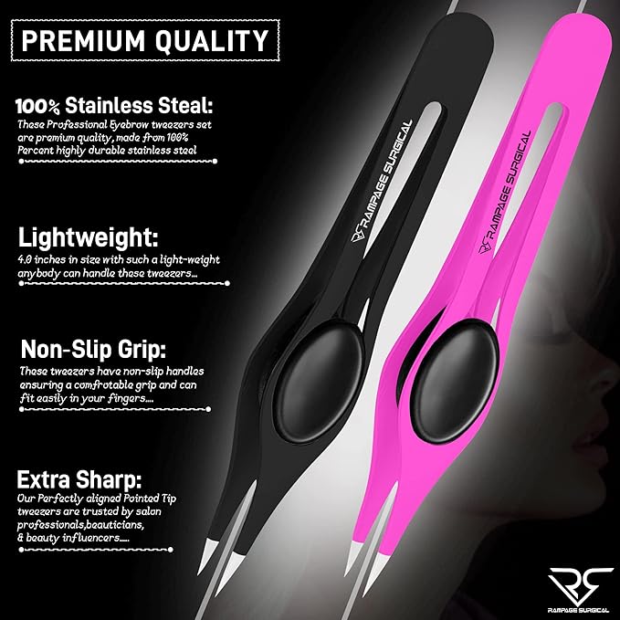 Professional Eyebrow Tweezers Pointed Tip Stainless Steel 2,3xPcs Set, Non-Slip Grip Point Tip Tweezers for Facial Hair, Plucking Removing Ingrown Hairs, Tweezer for Women Men