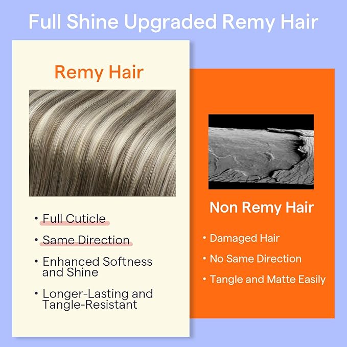 Full Shine Ombre Hair Extensions Clip in Human Hair Double Weft Ash Brown And Platinum Blonde 16 Inch Straight Seamless Clip in Hair Extensions for Volume Hair 7 Pcs 120 G
