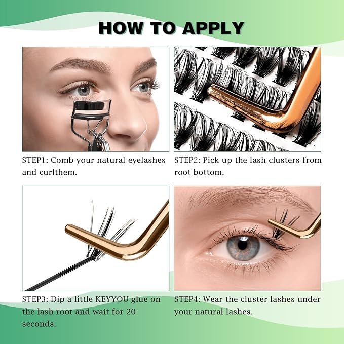 Lash Clusters 300pcs Individual Lashes 40D 0.07D Curl 12mm DIY Eyelash Extension KEYYOU Large Tray Volume Soft&Natural Eyelash Clusters(40D-0.07D,12）