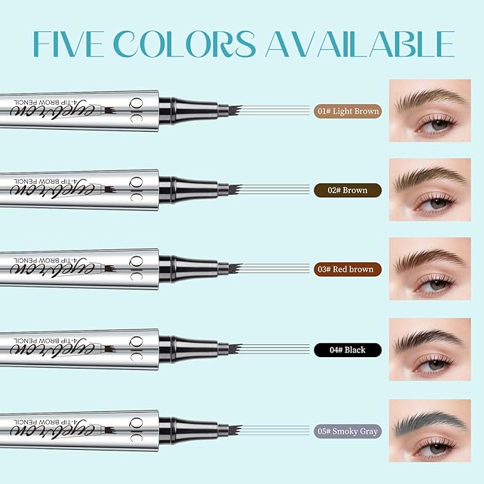 Eyebrow Pencil, Eyebrow Pen, Faux Brow Filling with 4-Fork-Tip Create Natural Hair-Like Brows Last All Day Makeup Brow Stylist Definer Waterproof Fills in Sparse Areas and Gaps (black)