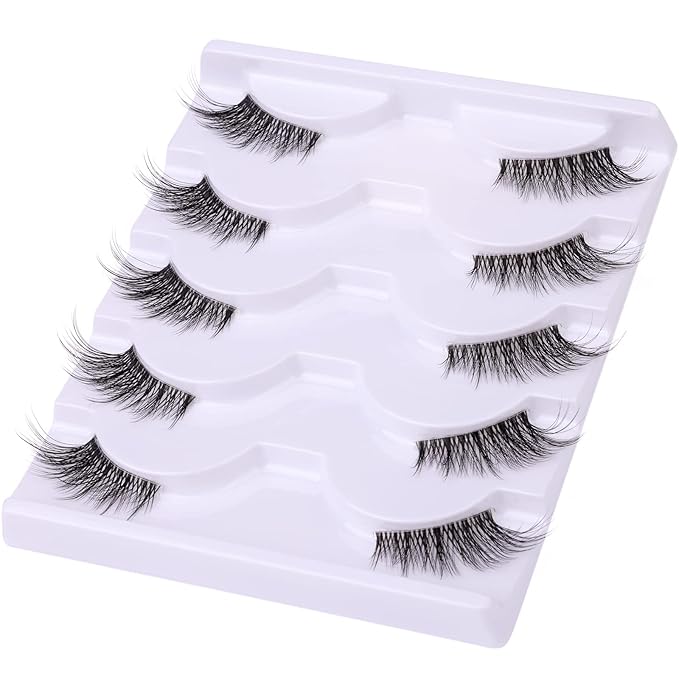 Half Lashes Lashes Natural Look Wispy 3/4 False Eyelashes Volume Clear Band False Cat Eye Lashes that Look Like Extensions Soft Handmade Reusable Lashes Pack