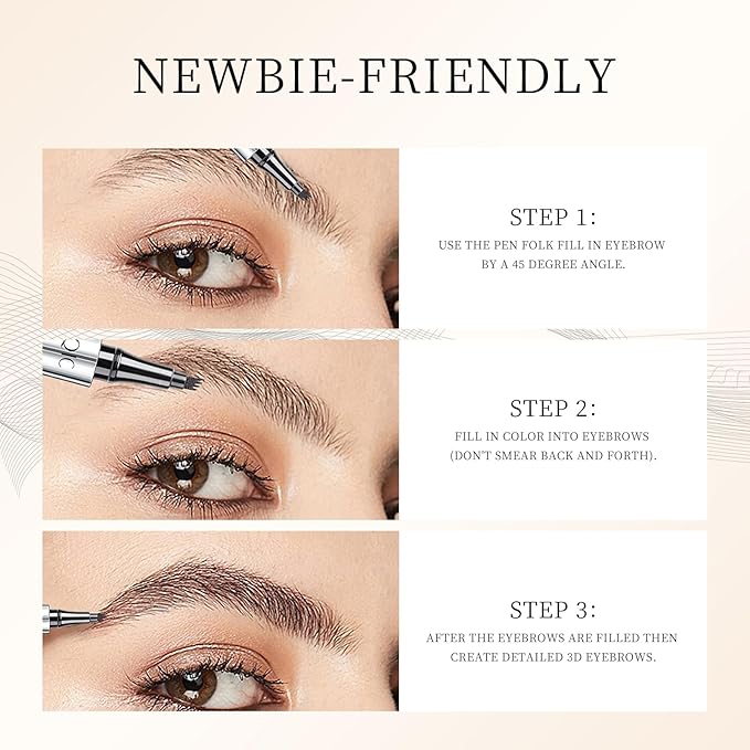 QIC Eyebrow 4 Tip Brow Pencil, Microblading Pen Waterproof Long-Lasting with Upgrade Micro-Fork Tip Applicator for Natural Brows (Gray-05)