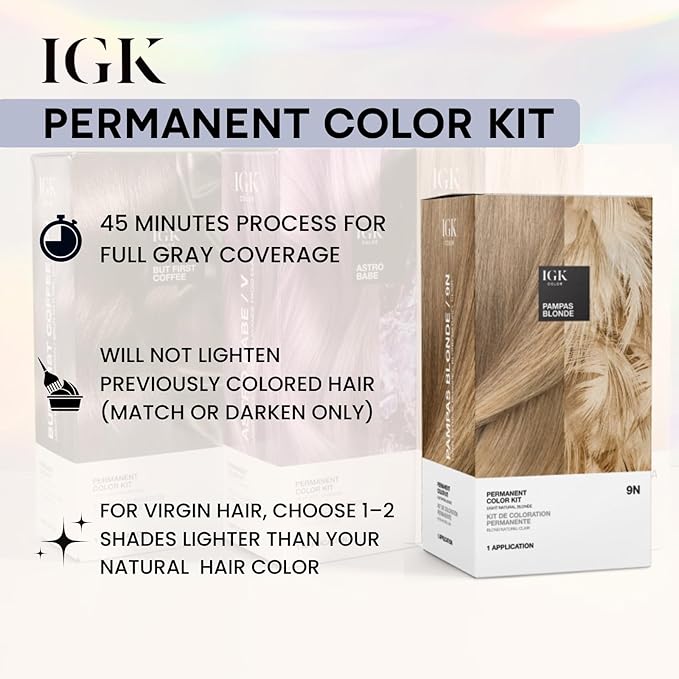 IGK Permanent Hair Dye Color Kit | 7G Almost Blonde - Dark Golden Blonde | 100% Gray Color Coverage + Strengthen + Shine | Ammonia Free