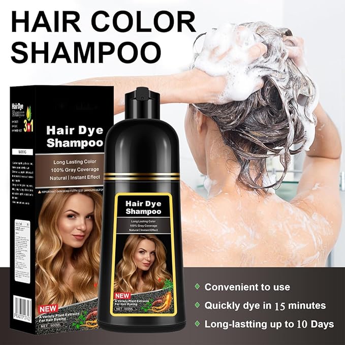 Natural Black Hair Dye Shampoo,Magic Hair Dye Shampoo,Colors Hair in 15 Minutes,Long Lasting,500 Ml,3-In-1 Hair Color