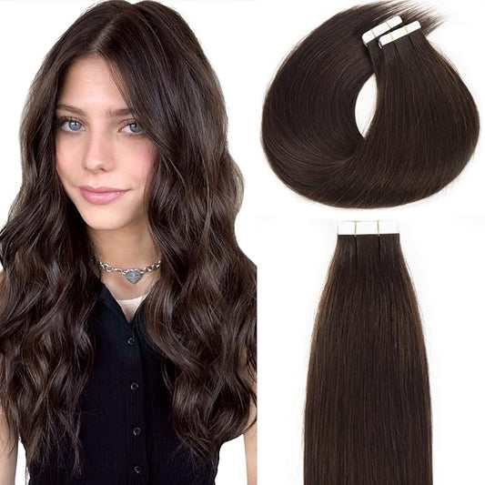 Lacer Tape in Hair Extensions Light Dark Brown Real Human Hair Tape in Extensions 20Pcs 50 Gram Skin Weft 18"