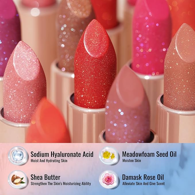 Oulac Moisture Nude Brown Lipstick Set 3PCS - Infinity High Shine Finish, Hydrating Vegan Lipstick Infused with Damask Rose Oil for All-Day Comfort, Gluten-Free, PG13+PG06+D06