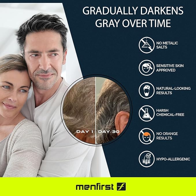 MENFIRST Gray Hair Darkening Shampoo - Gradual Hair Color for Gray Coverage, Hypoallergenic & Chemical-Free, Dark Shades