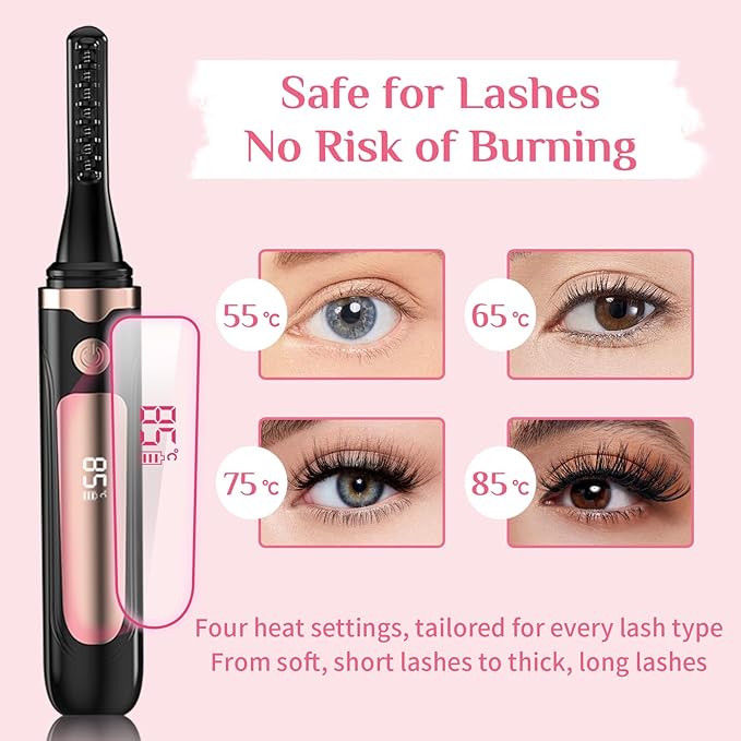 Christmas Gifts for Women，Mpotmiy 3-in-1 Heated Eyelash Curler Kit,Eyelash curlers &Folding Eyelash Comb,24 Hours Long Lasting Natural Curl,Anti-Burn,Non-Slip Finger Grips,izador de pestañas