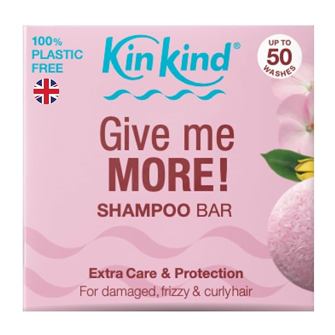KinKind Give me MORE! Shampoo Bar for for Curly, Damaged & Frizzy hair. Extra Care & Protection. Up to 50 washes. Vegan. No silicones or parabens. UK made. 50g