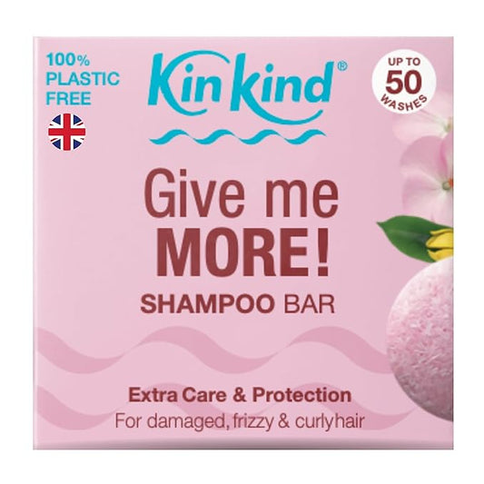 KinKind Give me MORE! Shampoo Bar for for Curly, Damaged & Frizzy hair. Extra Care & Protection. Up to 50 washes. Vegan. No silicones or parabens. UK made. 50g