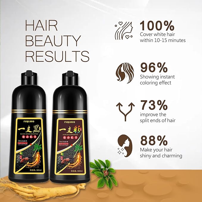 Natural Coffee Hair Color Shampoo 500ml | Upgrade Formula, 3-IN-1 Herbal Hair Coloring Shampoo, Hair Nourishing & Dyeing for Men Women, 100% Hair Color Coverage for All Hair Types 17.6 Fl Oz (Coffee)