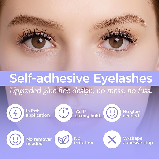 Self Adhesive Lash Clusters, Winkgiggle 100pcs No Glue Needed Self Adhesive Eye Lashes Clusters, Reusable Pre-Glued Lashes No Remover No Residue for Beginners（Volume-Mixed）