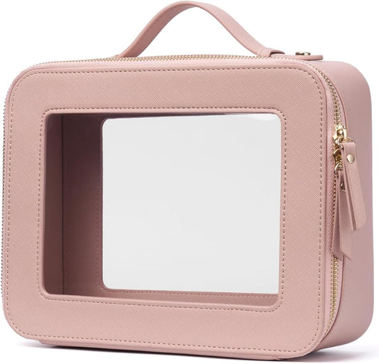 Popvibe Clear Makeup Bag Travel Cosmetic Case Transparent Toiletry Bag with Zipper, Portable Make Up Organizer Traveling Compact Car Bag for Essentials