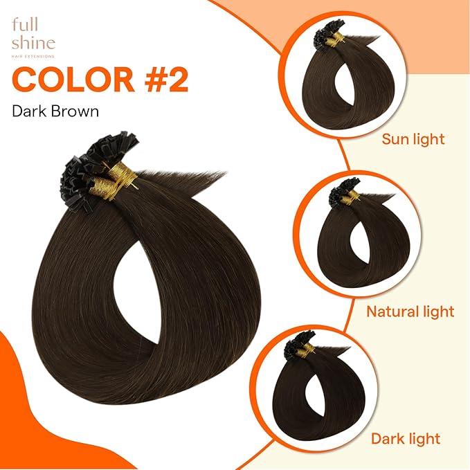 Full Shine Ktip Human Hair Extensions Color 2 Dark Brown K Tip Hair Extensions Human Hair 14 Inch Natural Soft Human Hair 50 Grams Fusion Extensions Remy Hair for Women
