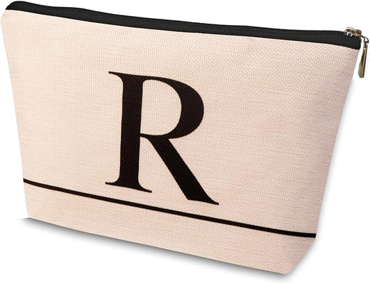 Letter A-Z Initial Personalized Makeup Bags, Birthday Gifts for Women, Monogrammed Gifts for Women Mom Sister Best Friend Bride Bridesmaid, Mothers Day, Christmas, Small Travel Cosmetic Bag (R)
