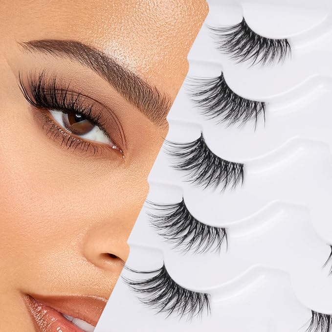 False Eyelashes Half Lashes Natural Look Wispy Mink Lashes zanlufly Cat Eye DIY Lightweight Invisible Band Reusable Soft Handmade Lashes Pack