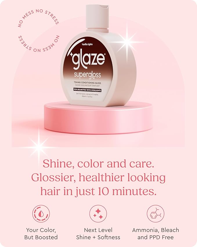 Glaze Supergloss Color Conditioning Gloss – Hydrating Semi-Permanent Color Hair Gloss & Shine Boost – Color Depositing Mask - Vegan, Cruelty-Free – 6.4 Fl Oz - Vanilla Lights - Cool Blue Toner