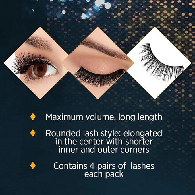 Ardell False Eyelashes Double Up 205 - Black, Dramatic Volume & Length Strip Lashes, Reusable Fake Lashes, 4 Pack