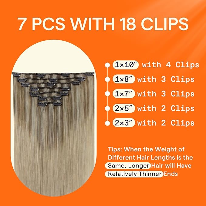 Full Shine Human Hair Extensions Blonde 14 Inch Teddy Bear Blonde Balayage Real Hair Extensions Clip in Human Hair 120 G 7 Pcs