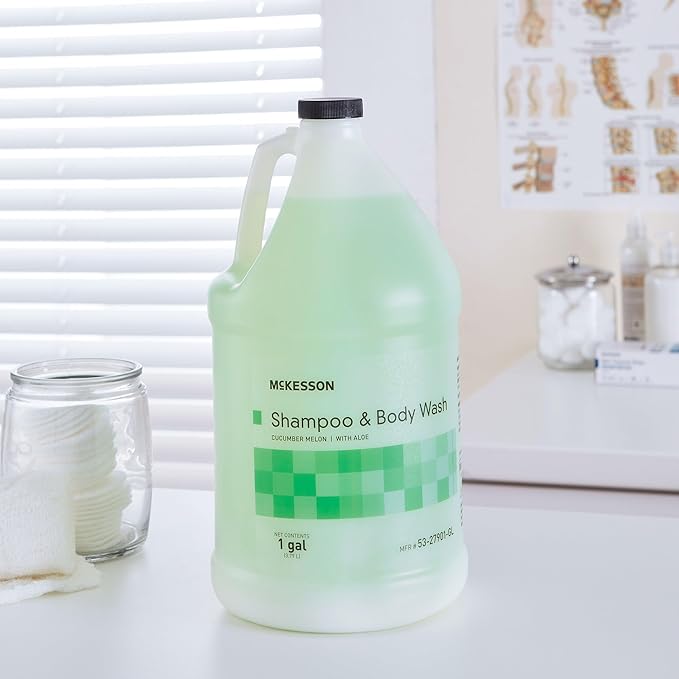 McKesson Body Wash and Shampoo [4 Count] - 1  Gallon Bulk Refill Full Body Wash with Aloe, Cucumber Melon Scent - Sensitive Skin & Hair 2‑in‑1