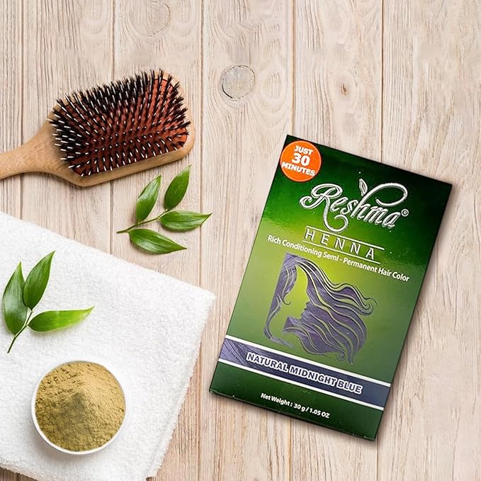 Reshma Beauty 30 Minute Henna Hair Color Infused with Organic Henna Lawsonia Inermis 100% Gray Coverage for Soft, Shiny Hair, Plant-Based Hair Dye—1.05 oz Pack of 1 (Midnight Blue)