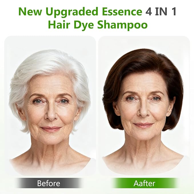 4 in 1 Hair Dye Shampoo for Gray Hair, Semi-Permanent Instant Chestnut Brown Hair Color Shampoo for Women and Men, Herbal Ingredients Hair Care, 100% Grey Coverage 500ml