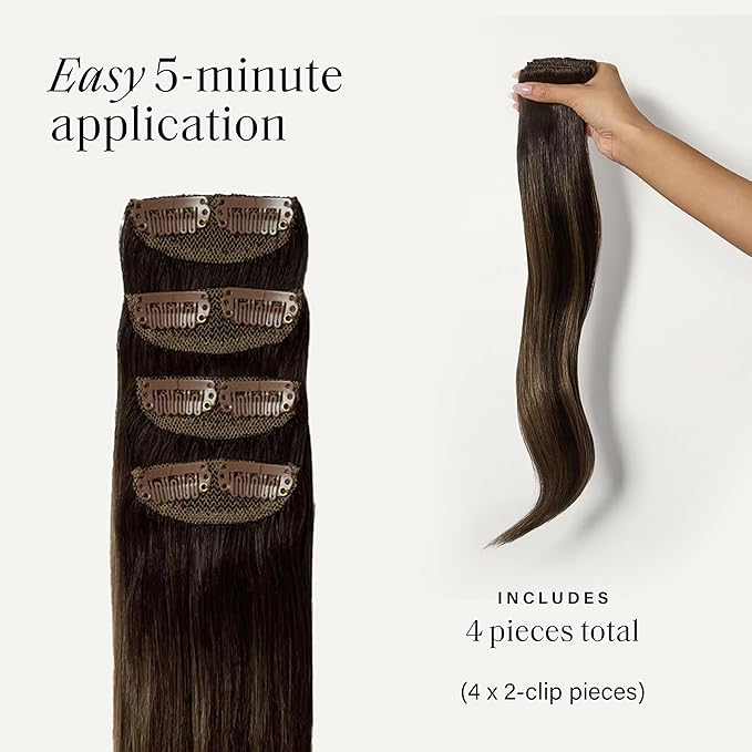 Luxy 100% Remy Human Hair Extensions for Thin Hair Thinning Hair Fill-Ins – 6 Seamless Wefts Multi-Dimensional Color Blend - Natural-Looking Volume & Coverage 95 grams 20" Dimensional Honey Espresso