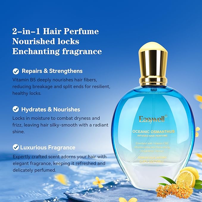 Hair Perfume for Women, Christmas Gift Birthday Gifts for Mom and girls, Leave In Conditioner Spray with Vitamin B5, Hair Care Fragrance, Hair Oil Mist, Oceanic Osmanthus, 2.5 fl oz