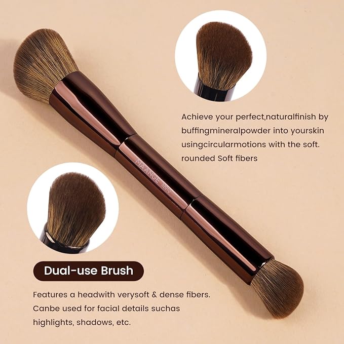 MAANGE 7pcs Makeup Brush Set Double Sided Kabuki Makeup Brushes Contour Brush for Foundation Liquid Powder Concealer Cream Cosmetics Bronzer Blending Blush Buffing Makeup Tools (Brown)