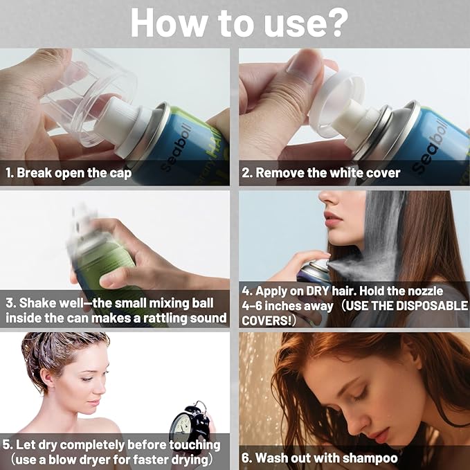 Silver Gray/Grey Hair Spray, Temporary Hair Color Spray for Women Men–Safe Non Sticky Washable One Day Hair Dye Spray, Disposable Accessories Included, for Halloween Cosplay Party Costume Pet Fun