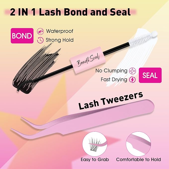 WLF Lash Clusters Kit, 144 pcs Individual Eyelash Clusters Lash Extension Kit D Curl Wispy Lash Kit with Eyelash Bond and Seal and Applicator for False Eyelash Extensions(Zephyr-Mix 8-16mm Kit)