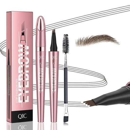 Microblading Eyebrow Pen,QIC Eyebrow 4 Tip Brow Pencil,Long-Lasting Natural Eyebrow Hair,Waterproof Magic Eyebrow Pencil Eyebrow Brush(Brown)
