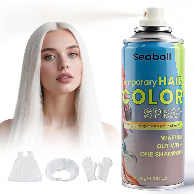 White Hair Spray, Temporary Hair Color Spray for Women Men– Safe Non Sticky Washable One Day Hair Dye Spray, Disposable Accessories Included, for Halloween Cosplay Party DIY Costume Pet Fun
