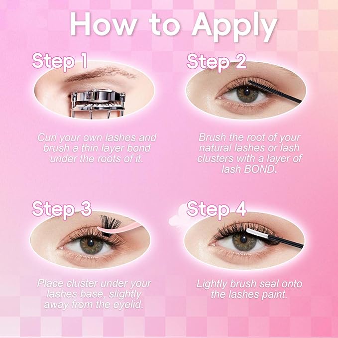 FADLASH DIY Lash Extension Kit Individual Lashes Cluster D Curl Eyelash Extension Kit D Curl Lash Clusters Lash Applicator Tool for Self Application at Home(KIT 80D-D-12-18mm)
