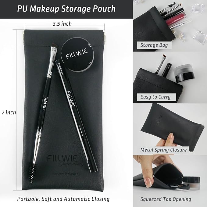 Eyebrow Pomade Kit, Microblading 2 Tip Liquid Eyebrow Pen, Eye brow Kit with Angled Spoolie Brush and PU Pouch for Travel (Medium Brown)