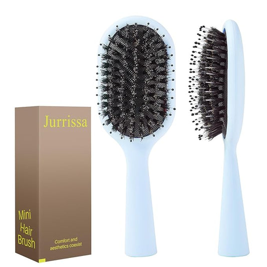 Boar Bristles Hair Brush for Women Men and Kids, Detangling Hair Brush for Smoothing Massage Add Shine, Nylon&Boar Bristles brush for Hair Healthy, Easy to Storage(Blue)