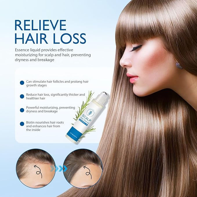 2PC Hair Growth Roll On Serum, Rosemary Hair Growth Serum Roll On, Strengthens Roots & Prevents Hair Fall, Achieve Thicker, Fuller Hair