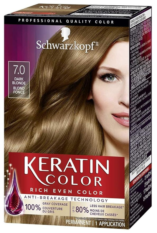 Schwarzkopf Keratin Color Permanent Hair Color Cream, 7.0 Dark Blonde