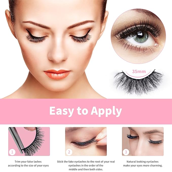False Eyelashes Cat Eye Lashes Faux Mink Lashes Natural Look Fluffy Wispy Lashes That Look Like Extensions Pestañas Postizas D Curl Lash Strips Short Fake Lashes 7 Pairs Pack