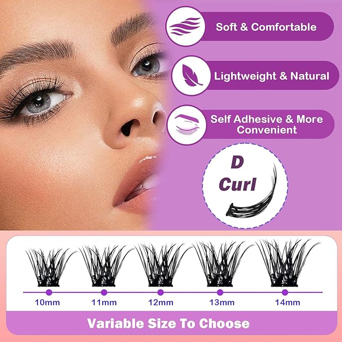 Natural Self Adhesive Eyelashes 80Pcs 10-14mm Self Adhesive Lash Clusters Press On Lashes No Glue Needed Pre-Glued Glueless Lashes No Remover No Residue with Tweezers(Natural Look)